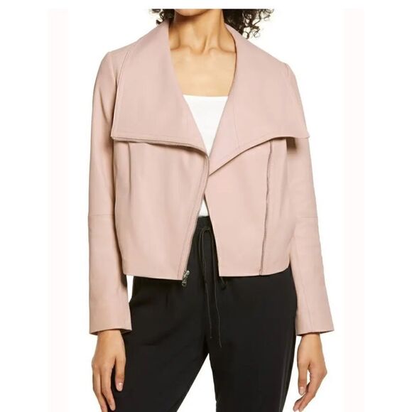 Sam Edelman Leather Bomber Jacket Neutral Blush Pink Size Small Lamb Leather - Picture 1 of 11